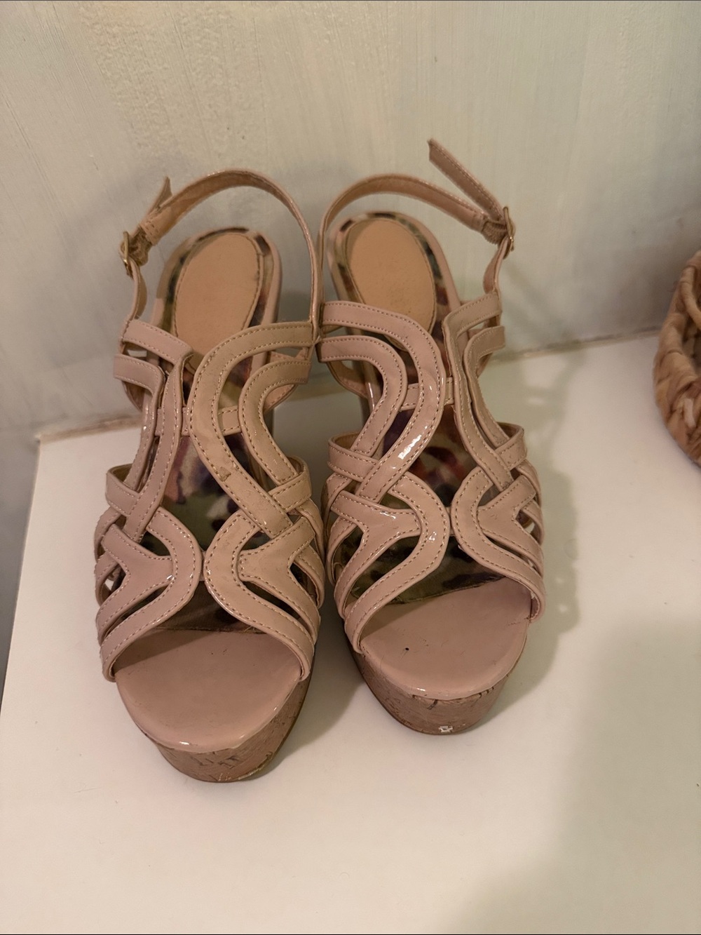 Madden Girl Blush Nude Strappy Platform Wedge Sandals
